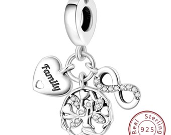 925 Sterling Silver Family Tree Dangle Charm – Forever & Always – Graduation Gift – Fits All Bracelets