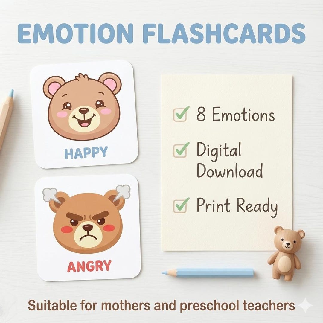 Printable Bear Emotion Flashcards | Preschool Learning (digital ...