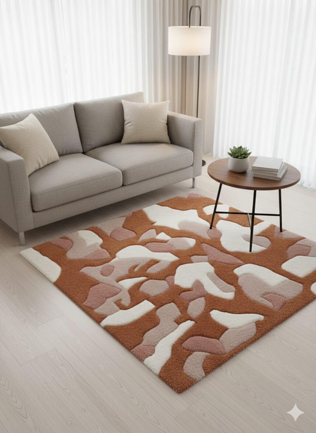 Tgc Rug Hand Tufted Wool Area Rug, Orange Rust Geometric, Modern Art - Etsy