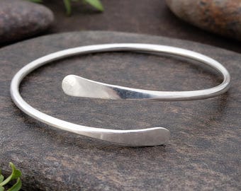 Handmade Hammered Sterling Silver Bangle - Adjustable Open Cuff