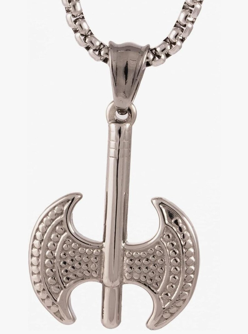Titanium Silver Double Axe Warrior Pendant Necklace, Battle Locket ...
