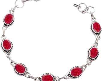 Handmade Ruby Sterling Silver Bracelet, July Birthstone