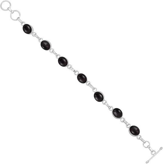 Black Onyx Sterling Silver Toggle Bracelet, Handmade Gemstone