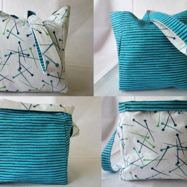 Knitting Project Bag/Crochet Project Bag (reversible wristlet), quilting pins designer fabric