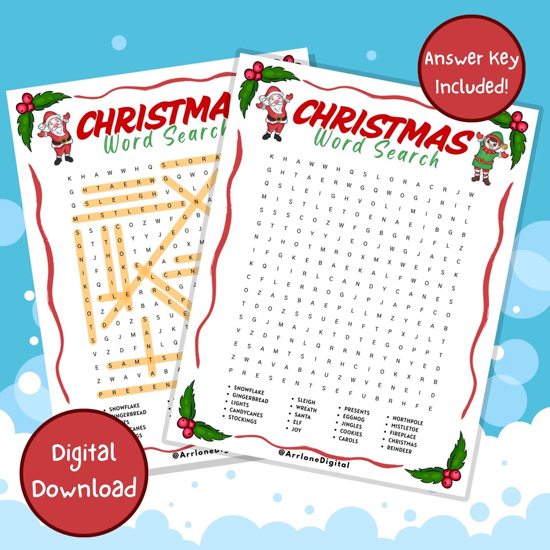 Printable Christmas Word Search Holiday Office Party Activity Kids ...