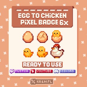 Insignias de pollo Pixel Art Sub / Bit Badges para Twitch / Discord / YouTube / Activos de transmisión lindos y acogedores
