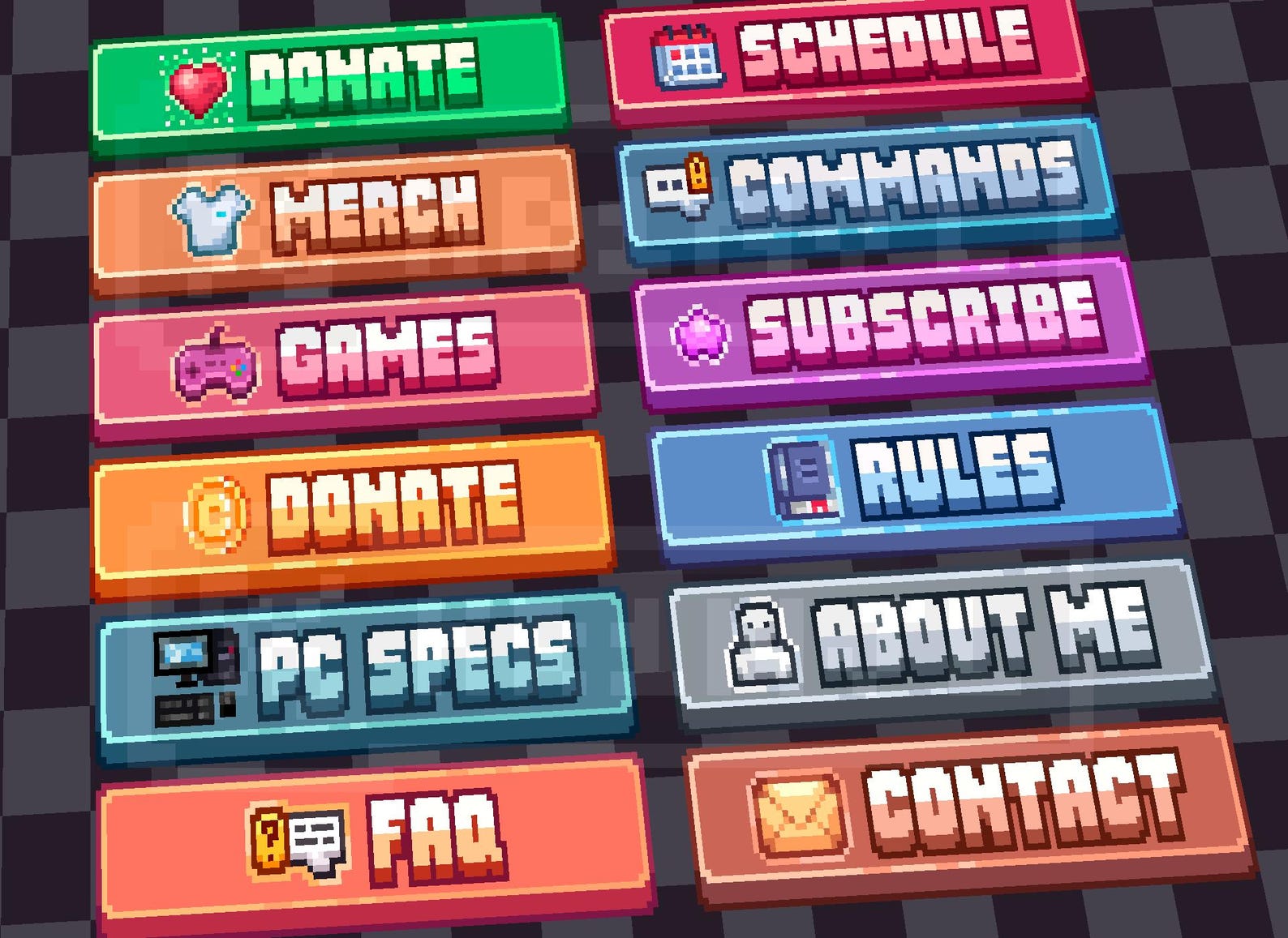 Twitch Panels Pack 12 Unique Pixel Art Panels for Streaming Overlays - Etsy