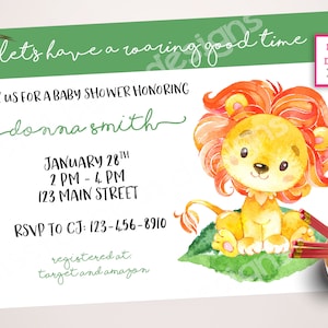 Lion Baby Shower, Roaring Good Time, Lion Baby Shower Invitation, Lion Shower, Baby Lion