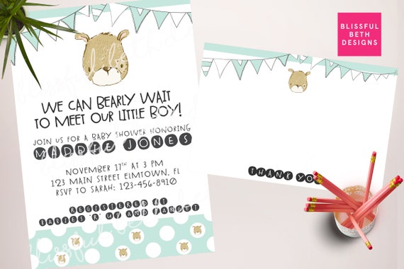 we can bearly wait baby shower invitations