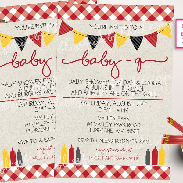 BABY-Q Shower Invitation, Baby bbq shower, bbq shower, backyard bbq invitation, Baby-Q Invite, barbecue invitation, BABY-Q Invitation