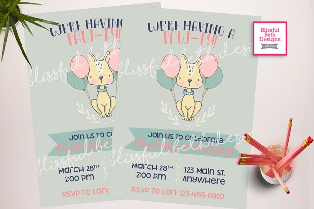 puppy birthday party invitation printable puppy themed birthday girl birthday party invitations printable