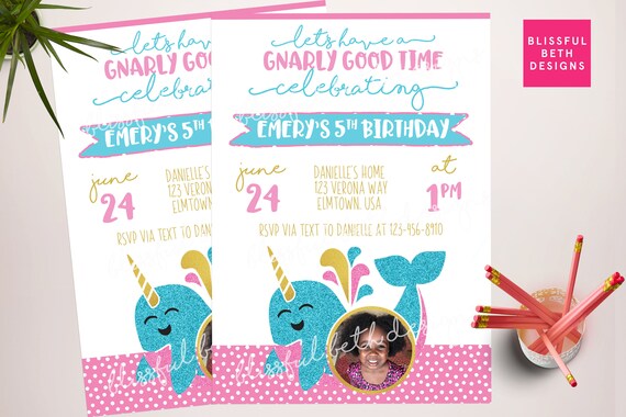 NARWHAL BIRTHDAY INVITATION Printable Narwhal Invitation | Etsy