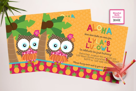Aloha Lu Chouette Anniversaire Lu Hibou Luau Aloha Chouette Etsy France