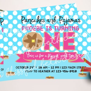 PANCAKES AND PAJAMAS, Pancake and Pajama Birthday Invitation, Printable Pancake Birthday Invitation, Morning Birthday, First Birthday