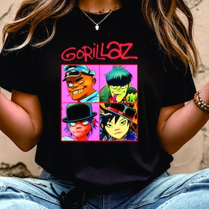 Gorillaz inspiriertes Anime Band T-Shirt, Retro Cartoon Grafik T-Shirt, Musikliebhaber Top für Unisex