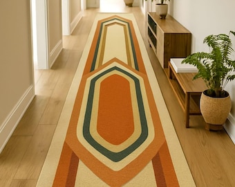 Geometric Wool Runner Rug | Modern Abstract Handmade Rug