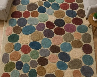 Colorful Pebble Rug - Modern Round Stone - Playroom Rug - Kids Room Rug