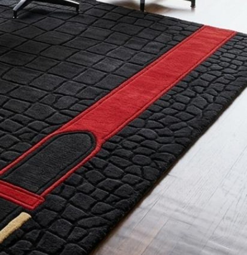 Tapis en laine touffeté main, texture croco noire avec ceinture, tapis avant-gardiste pour le salon, grand tapis de luxe moderne sur mesure du milieu du siècle image 6