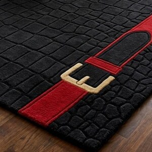 Tapis en laine touffeté main, texture croco noire avec ceinture, tapis avant-gardiste pour le salon, grand tapis de luxe moderne sur mesure du milieu du siècle image 2