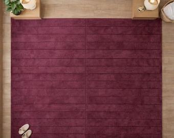 Handgemaakt bordeauxrood wollen vloerkleed | Modern minimalistisch wijntapijt