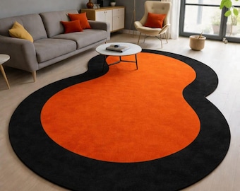 Tapis Wave en laine fait main, terre cuite moderne et beige, dimension personnalisée
