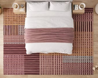 Hand Tufted Wool Area Rug, Modern Patchwork Stripe Design