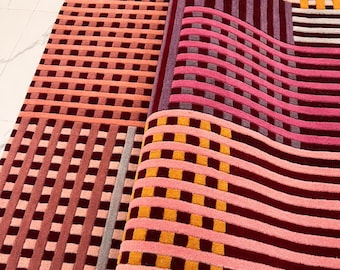 Handmade Wool Patchwork Rug, Modern Striped Area Carpet