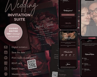 Wedding Invitation Suite Builder  - Digital and Printable Invite + RSVP Card + Wedding Details + Save the Date