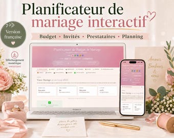 Budget mariage et planificateur interactif – Tableau de bord mariage numérique – Version française