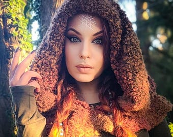 Handmade autumn witch hood: mossy oversized viking hood