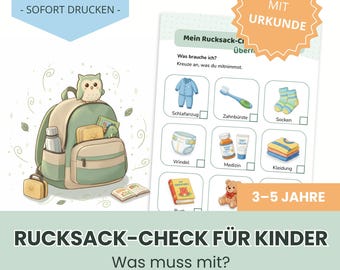 Backpack checklist for kindergarten ages 3-5 | Packing list with pictures | Children's independence PDF