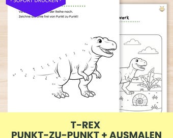 T-Rex Dot-to-Dot for Children 4-6 | Dinosaur Fine Motor Skills Worksheets | PDF