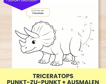 Triceratops Dot-to-Dot for Children 4–6 | Dinosaur Worksheets for Fine Motor Skills | PDF