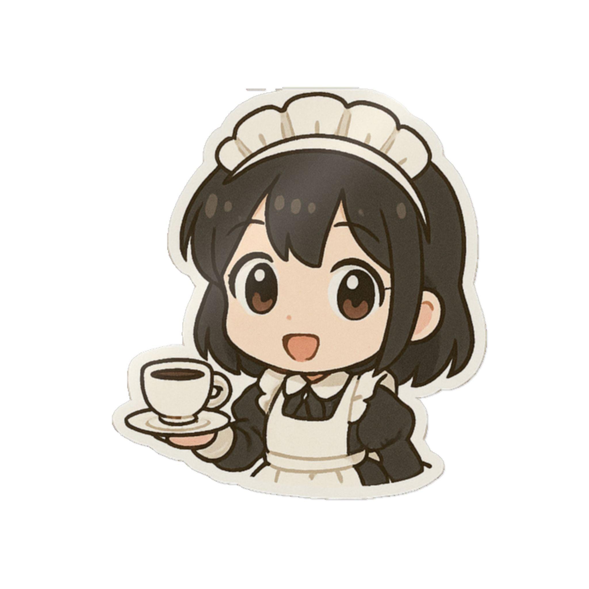 Adorable mini-servante servant du café | Autocollant découpé | Autocollant en vinyle DTF