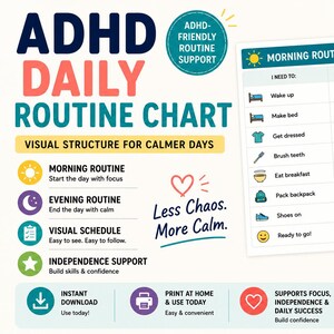 Tableau des routines quotidiennes du TDAH | Programme visuel pour les enfants et soutien aux fonctions exécutives