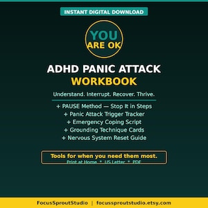 ADHD Panic Attack Workbook Printable PDF | Anxiety Coping Toolkit | PAUSE Method | Trigger Tracker | Safety Plan for Adults