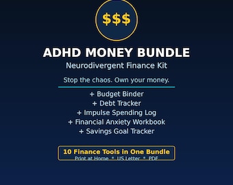 ADHD Money Bundle Printable | Budget Binder Debt Tracker Anxiety Workbook | Neurodivergent Finance Planner | ADHD Finance Kit PDF