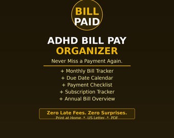 ADHD Bill Pay Organizer Printable | Never Miss a Bill Again | Neurodivergent Budget Tracker | Executive Function Finance Planner PDF