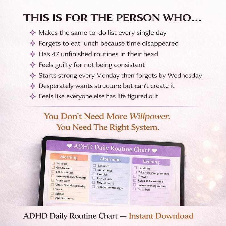 ADHD Daily Routine Chart Printable PDF | Kids & Adults | Weekly Habit ...