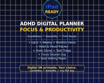 ADHD Digital Planner for Adults Focus Productivity System | Daily Weekly Habit Tracker | iPad GoodNotes Notability PDF