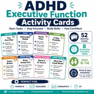 ADHD Executive Function Activity Cards for Kids | 52 Printable Flashcards | Focus, Planning, Impulse Control PDF
