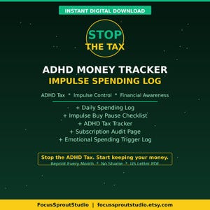 ADHD Money Tracker Printable Impulse Spending | Budget Control Worksheet | ADHD Tax Financial Awareness Tool Adults PDF