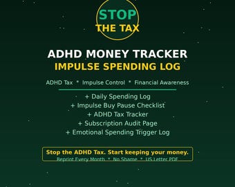 ADHD Money Tracker Printable Impulse Spending | Budget Control Worksheet | ADHD Tax Financial Awareness Tool Adults PDF