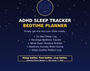ADHD Sleep Tracker Printable | Bedtime Routine Planner | Revenge Bedtime Procrastination Help | Sleep Planner Night Routine PDF