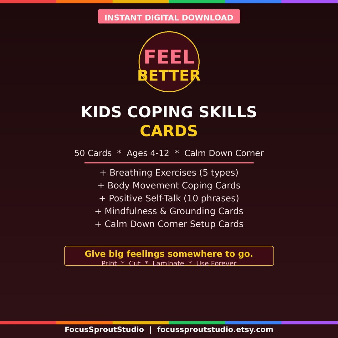 Kids Coping Skills Cards Printable | Children Feelings Calm Down Corner ...