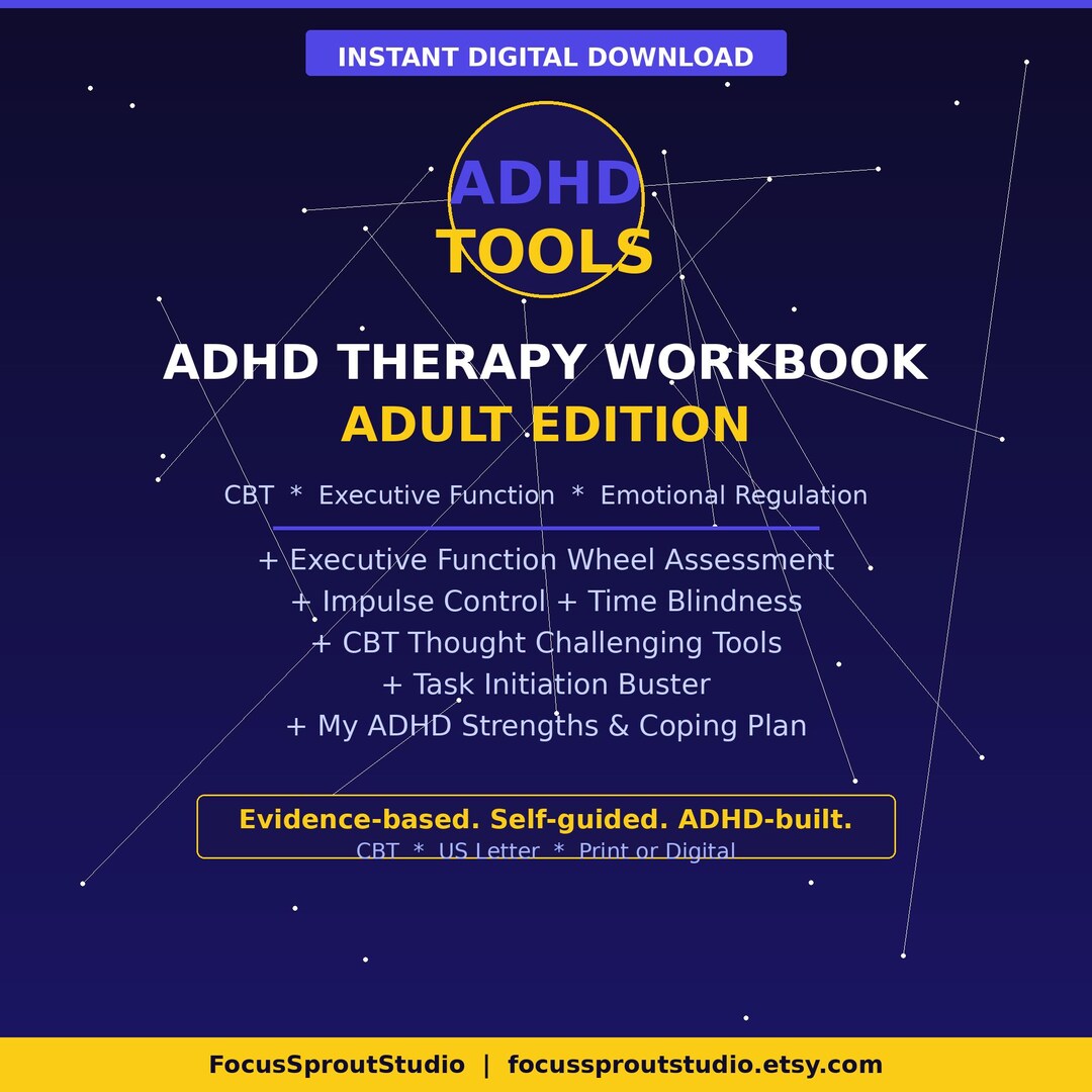 ADHD Therapy Workbook Printable Adult | CBT Executive Function Self ...