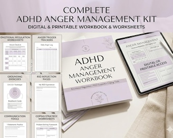 ADHD Anger Management Workbook Printable, Emotional Regulation & RSD Worksheets pdf, ADHD Coping Tools