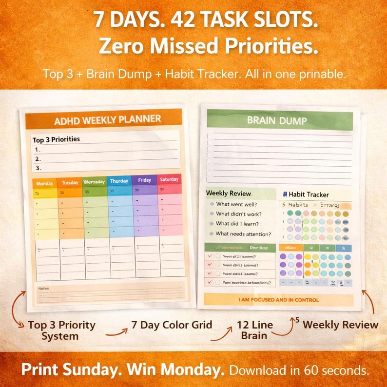 ADHD Weekly Planner PDF, Neurodivergent Productivity Organizer, Weekly ...