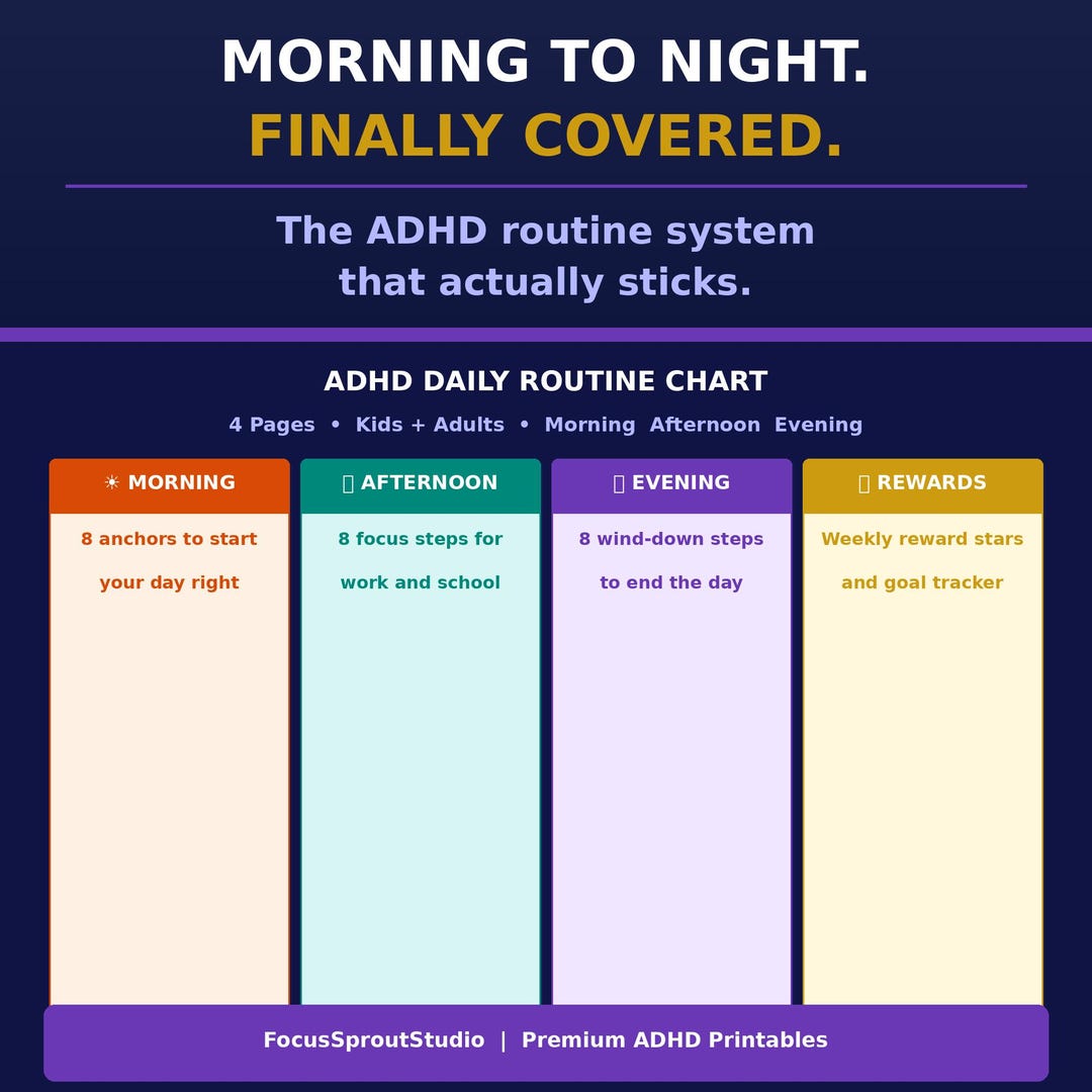 ADHD Daily Routine Chart Printable PDF |kids Adults Morning Afternoon ...