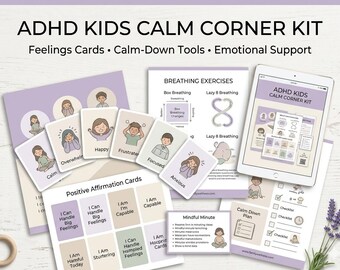 ADHD Kids Calm Corner Kit Printable, Emotional Regulation & Calm Down Tools PDF, Feelings Cards for Kids